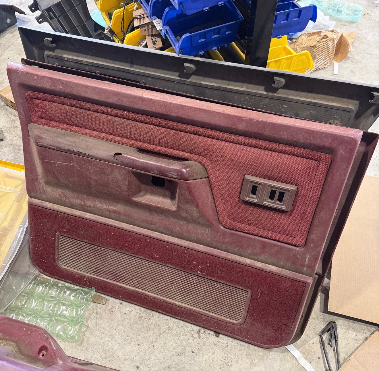Drivers Side Red Power Door Panel with Bezel