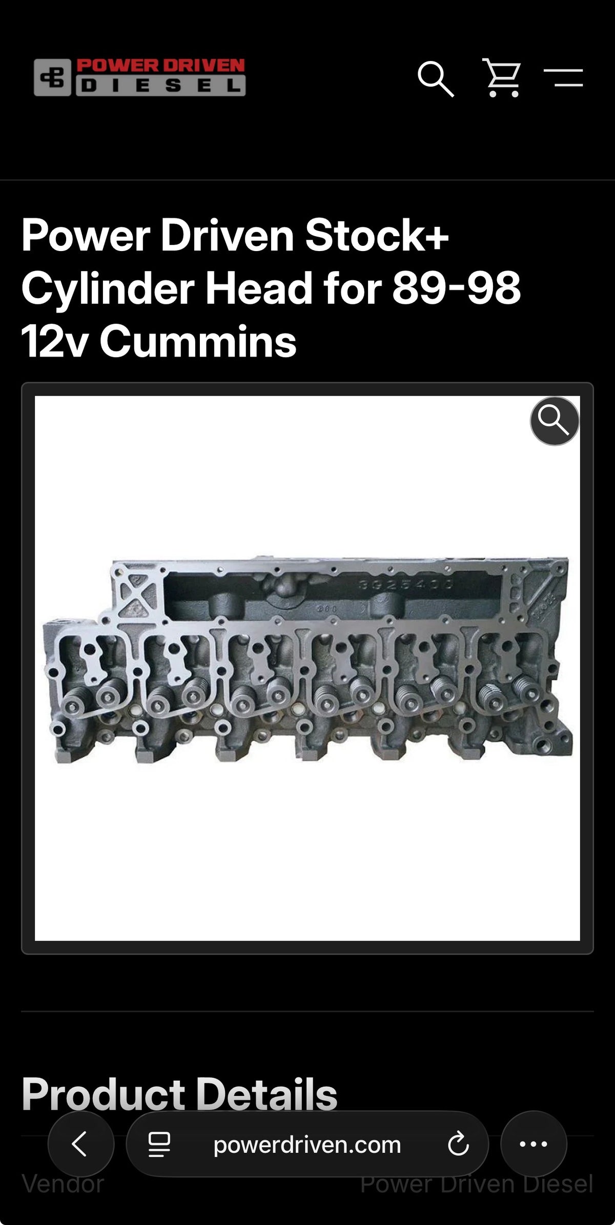 Power Driven Diesel Stock 12 Valve Head 1st Gen Cummins New In Box 89-93 First Gen Cummins