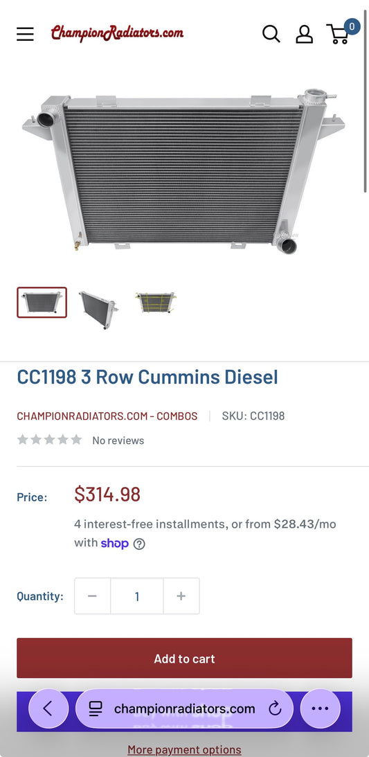 Champion Aluminum Radiator New In Box 91-93 First Gen Cummins