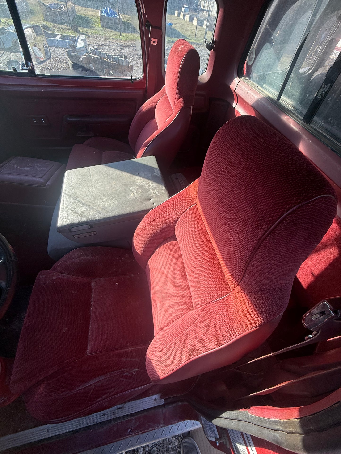 Bucket Seat And Center Console Set (Red) 92-93 Dodge Ram 1st Gen Cummins (Local pickup or extra for freight)