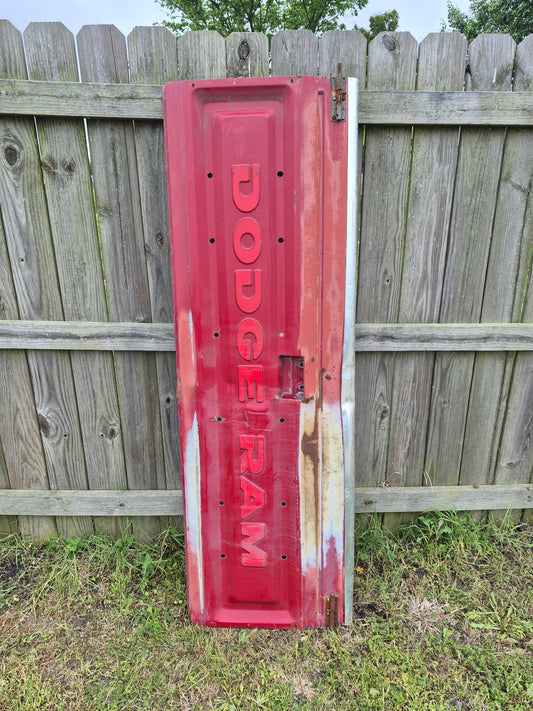 Tailgate Panel Stamped Dodge Ram Red Wall hanger or bench quality - Local Pick Up (Contact Us for Shipping Quote)