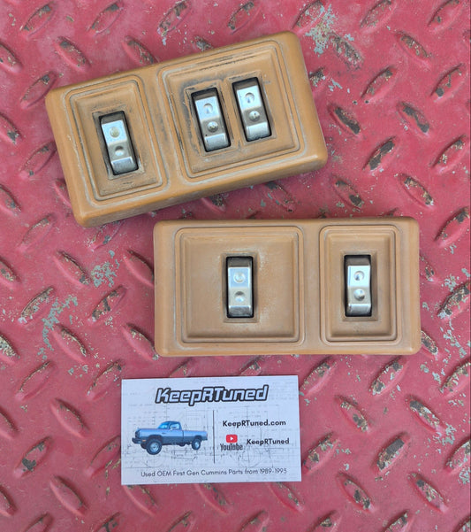 Power Door Panel - Door Lock Switch / Window Button Bezel Pair + Buttons Tan