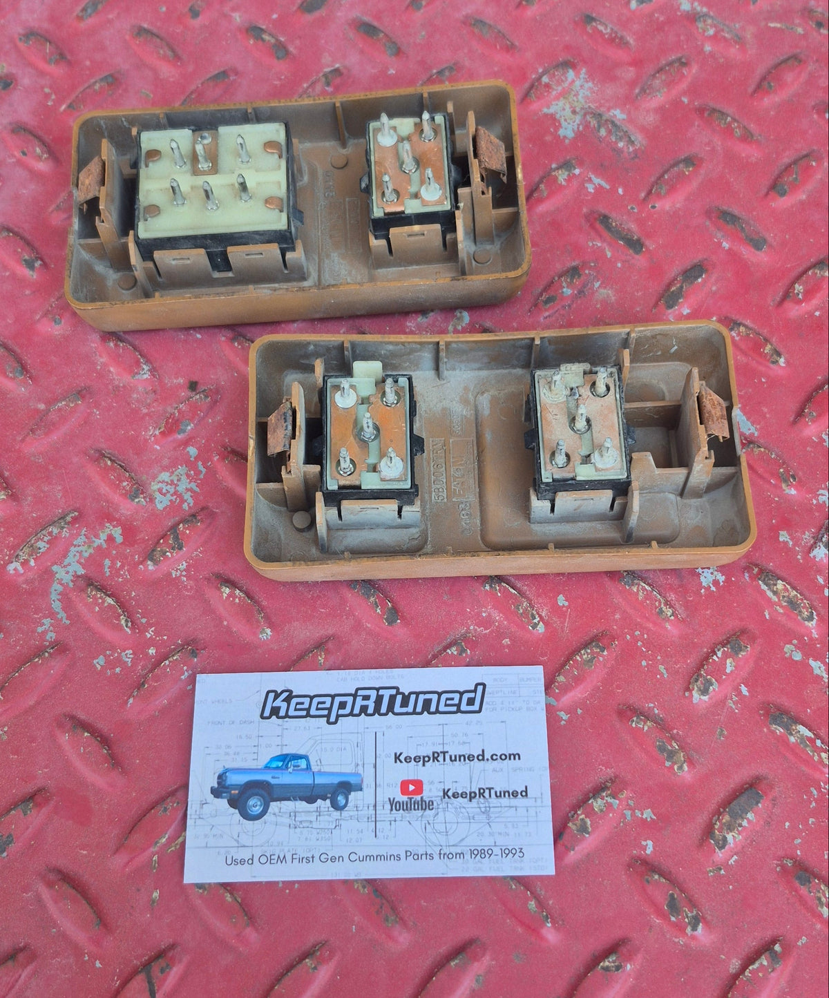 Power Door Panel - Door Lock Switch / Window Button Bezel Pair + Buttons Tan
