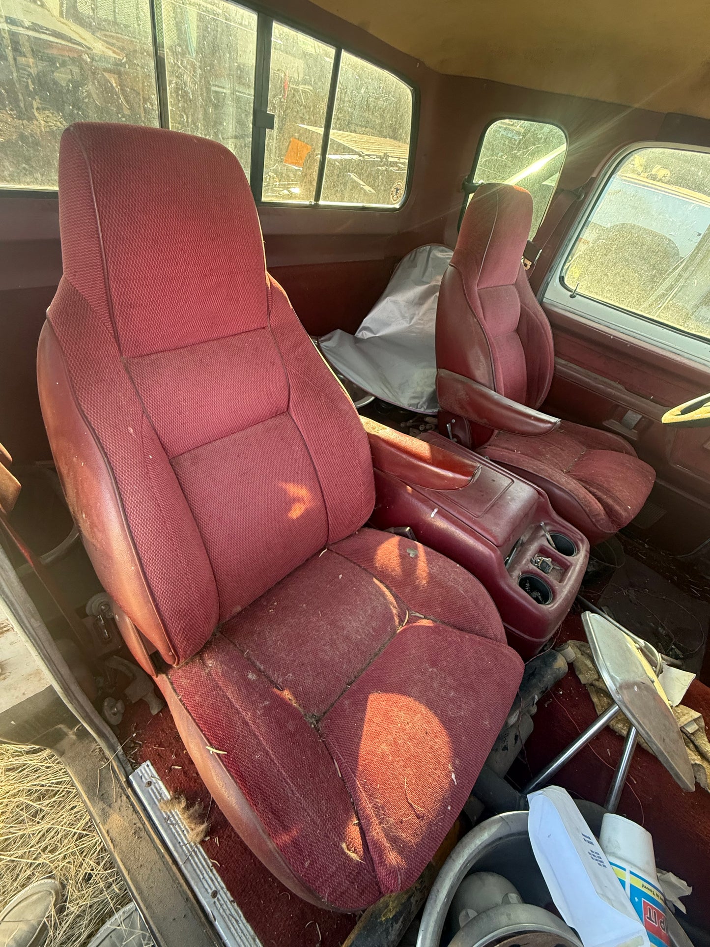 Bucket Seat And Center Console Set (Red) 92-93 Dodge Ram 1st Gen Cummins (Local pickup or extra for freight)
