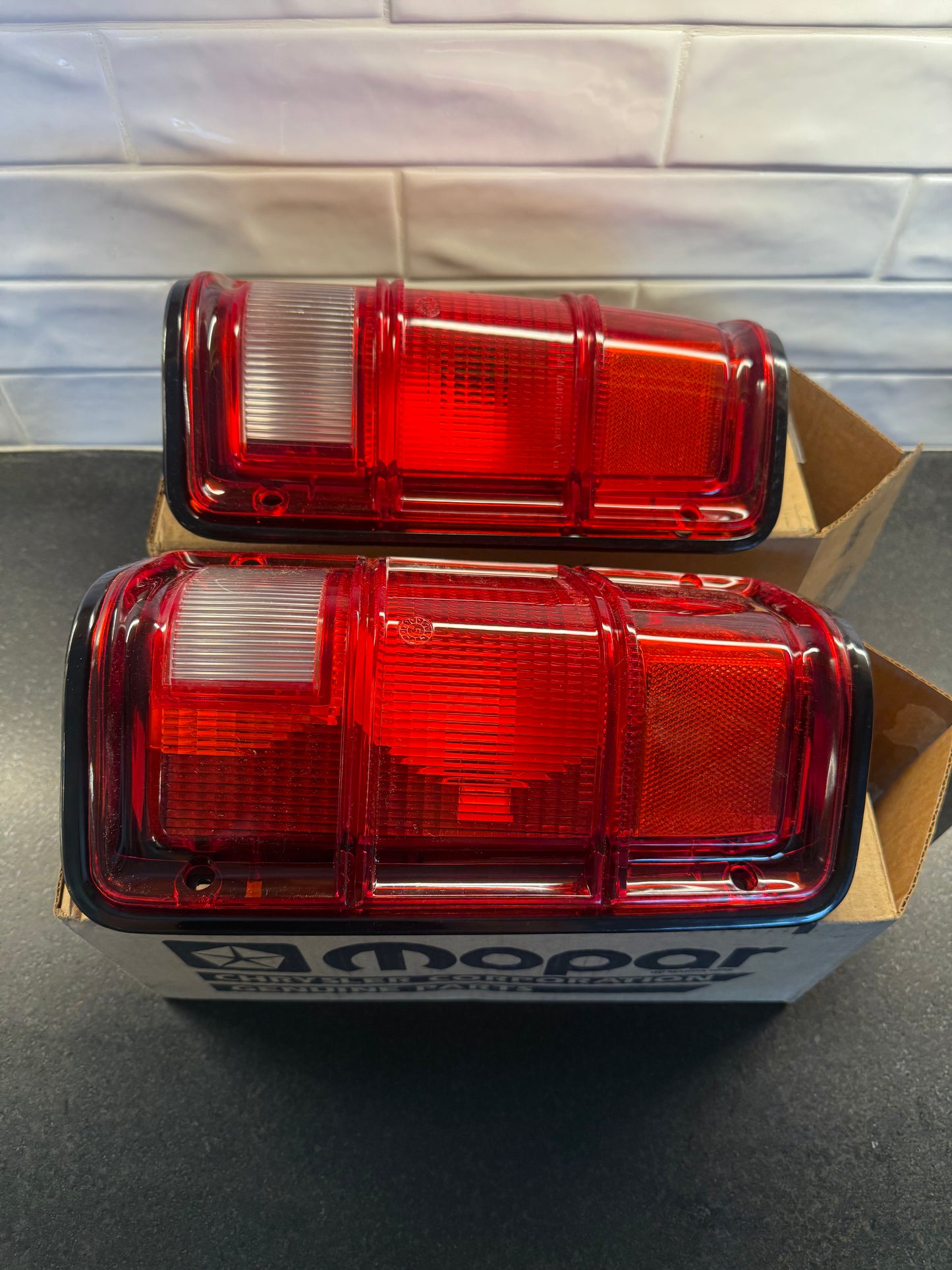 NOS Tail Light Pair OEM Black 89-93 Dodge Ram 1st Gen Cummins
