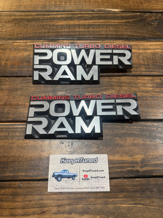 Power Ram Cummins Turbo Diesel Emblem Set 89-90 Dodge Ram Pair