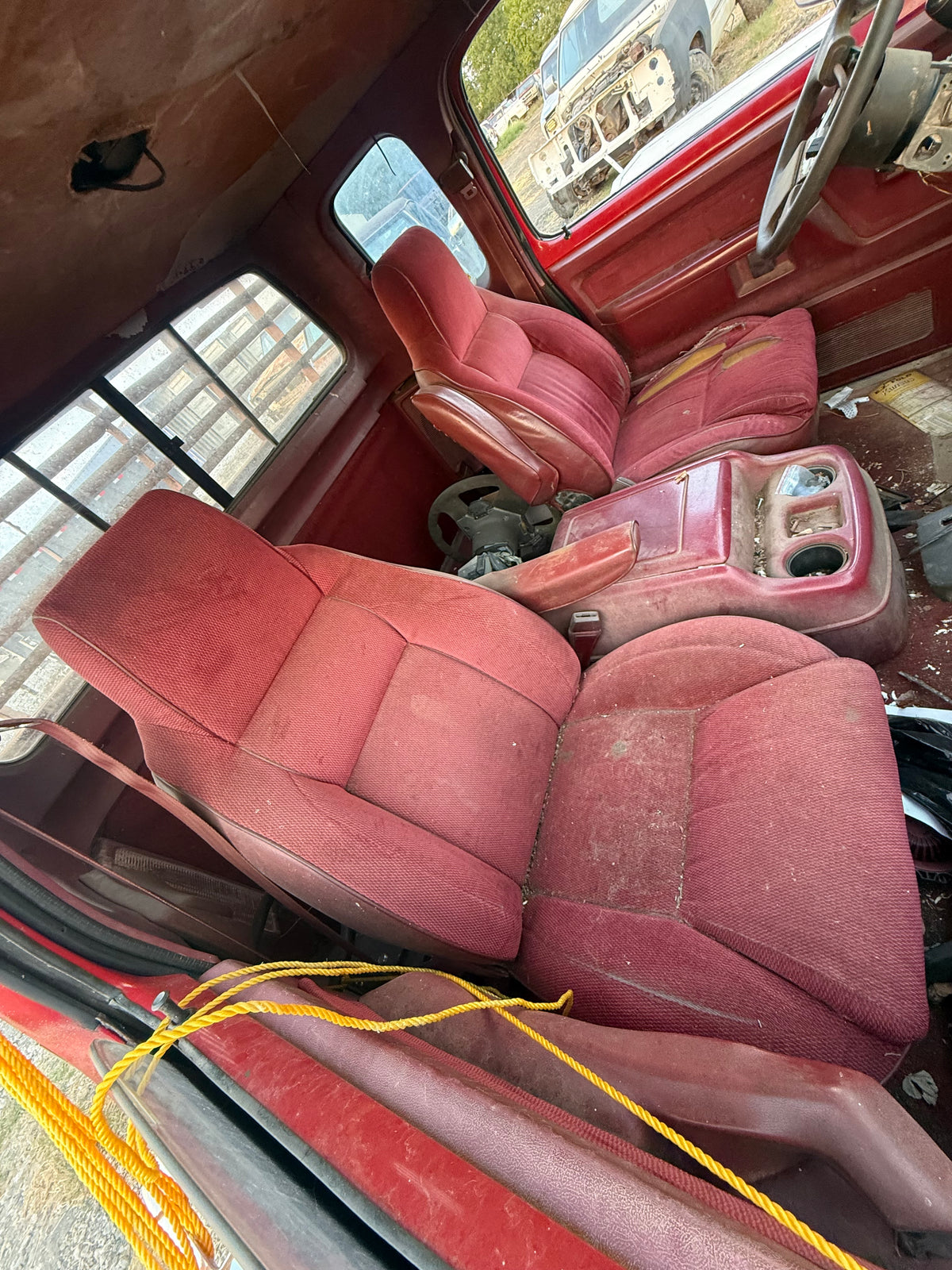 Bucket Seat And Center Console Set (Red) 92-93 Dodge Ram 1st Gen Cummins (Local Pickup or Freight Shipping for extra)