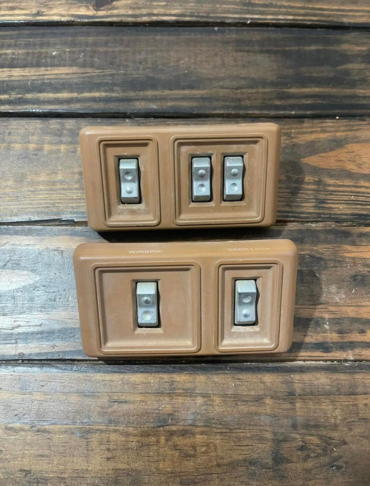 Power Door Panel - Door Lock Switch / Window Button Bezel Pair + Buttons Tan