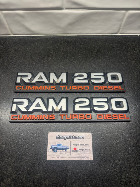 D250 Ram 250 Cummins Emblems Set Great Shape 1st Gen Cummins 91-93 Dodge Ram